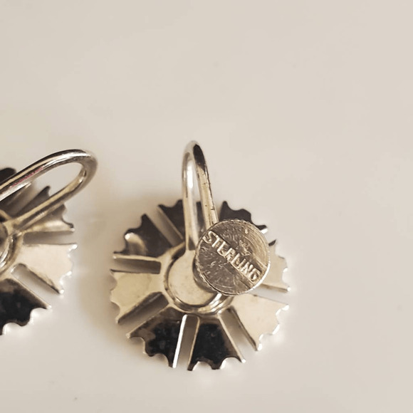 Vintage Ladies Screw Back Earrings‎ With Rhinestone Accents Marked Sterling - Picture 2 of 6